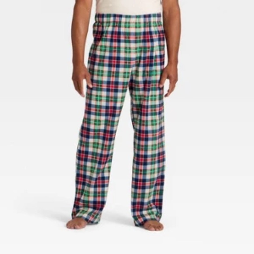 Men's nwt Plaid Microfleece Holiday Matching Family Pajama Pants - Cream